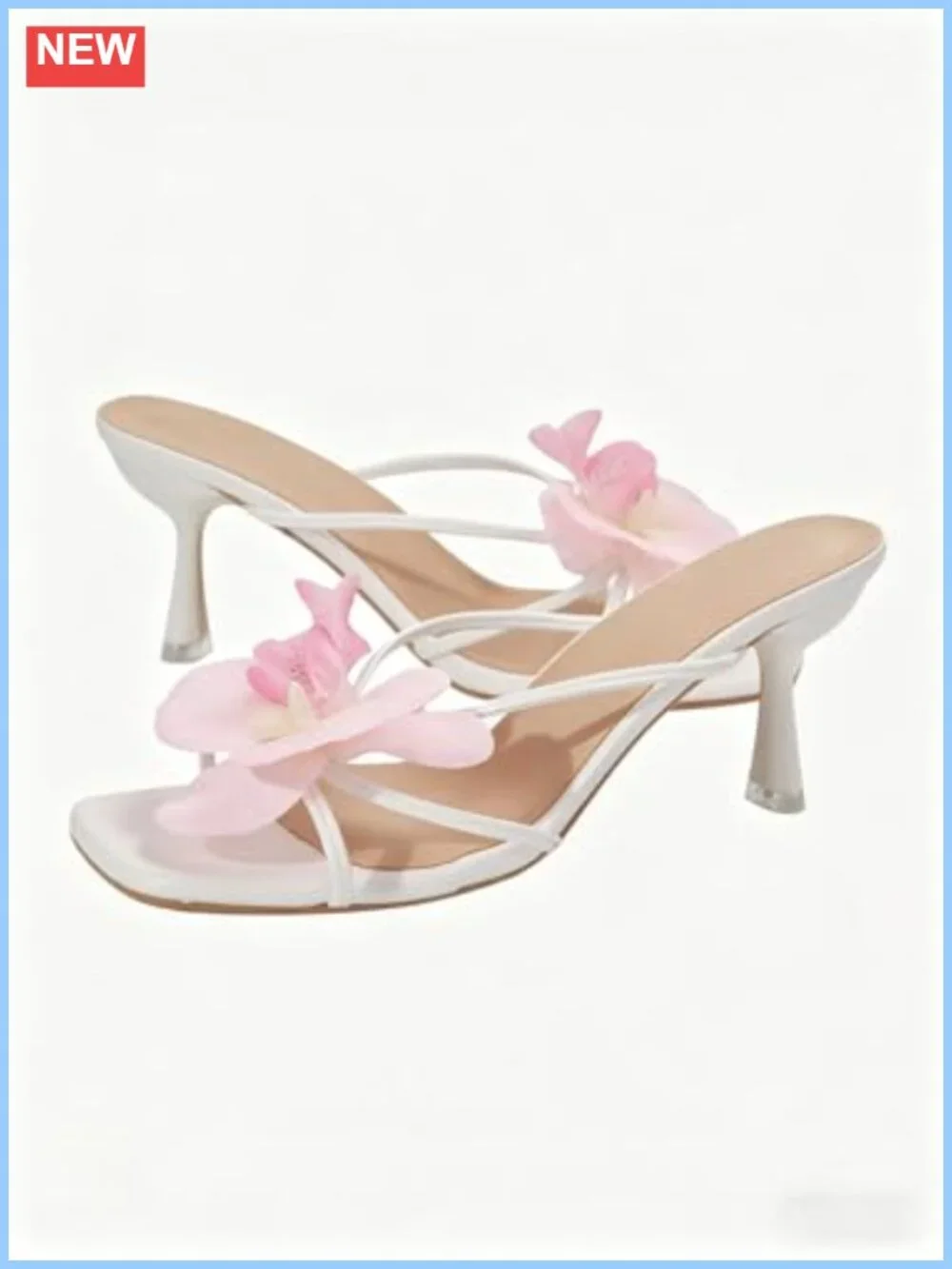 Faux Leather Kitten Heel Floral Sandals for Women Slip On Open Toe
